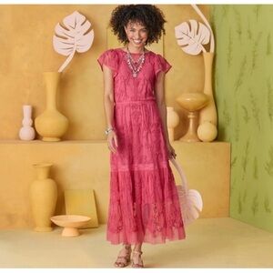 NWT Sundance Size Small Mayfield Pink Embroidered Tule Sheer Maxi Dress - $298